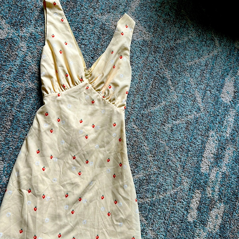 Small yellow dress strawberry and daisy print